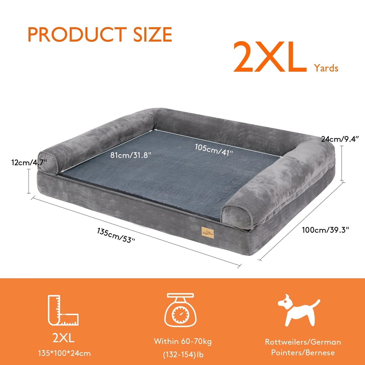 Extra großes orthopädisches Hundebett – Plüsch-Couch-Stil-Matratze mit abnehmbarer, waschbarer Bezug und weichem Schaumstoff